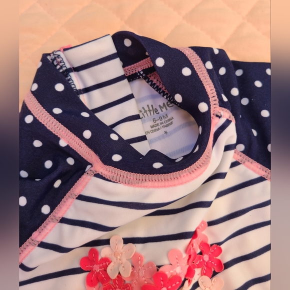 Rash guard style swimsuit for baby girl by Little Me, size 6-9 months - Picture 4 of 6